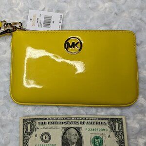 NWT Large TZ Michael Kors Wristlet - Yellow Glossy Leather